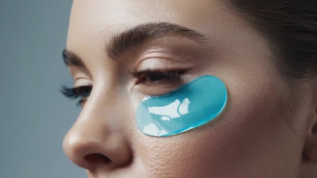 Woman with hydrogel eye patch.