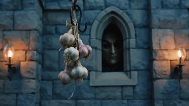 Handful of garlic next to a vampire.