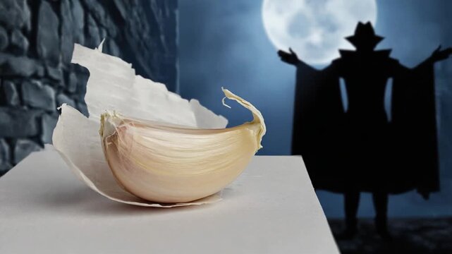 Handful of garlic next to a vampire.