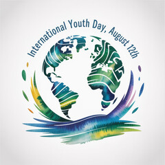 International Youth Day, August 12th, Abstract watercolor Vector Design Template. Social Media Post isolated on white background. Vector illustration.