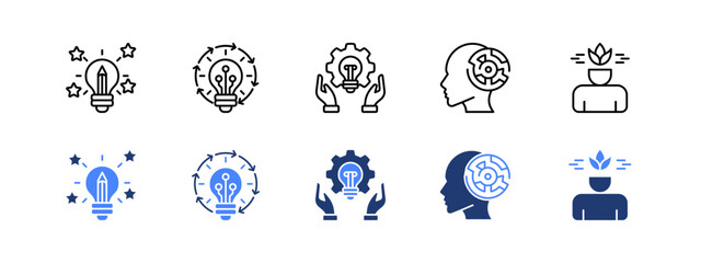 Creative Thinking icon set, Inspired, Innovative, Innovative solutions, Mind, Mindful.