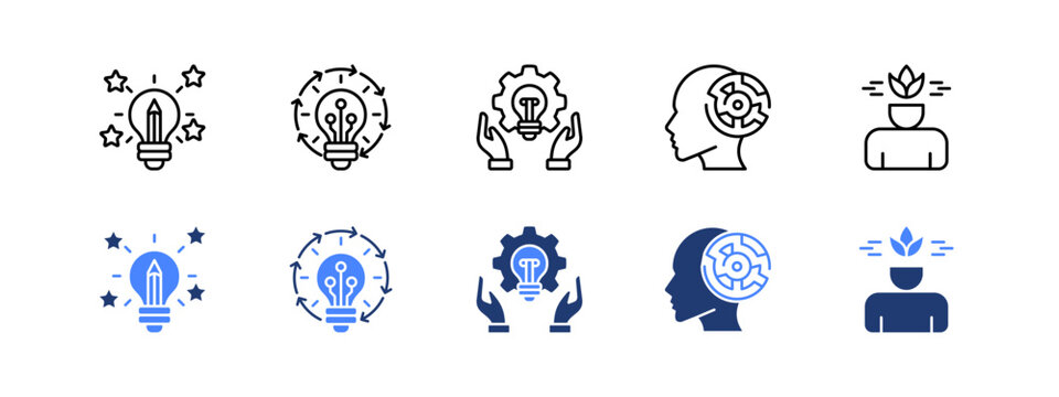 Creative Thinking icon set, Inspired, Innovative, Innovative solutions, Mind, Mindful.
