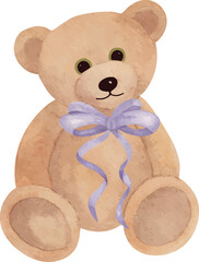 Cute plush bear with a silk bow. Soft pastel colors, perfect for baby shower cards, nursery decor, kids’ invitations, and children’s designs.
