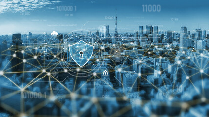 Cyber security interface with biometric and AI-powered protection system. Cyber security secures...