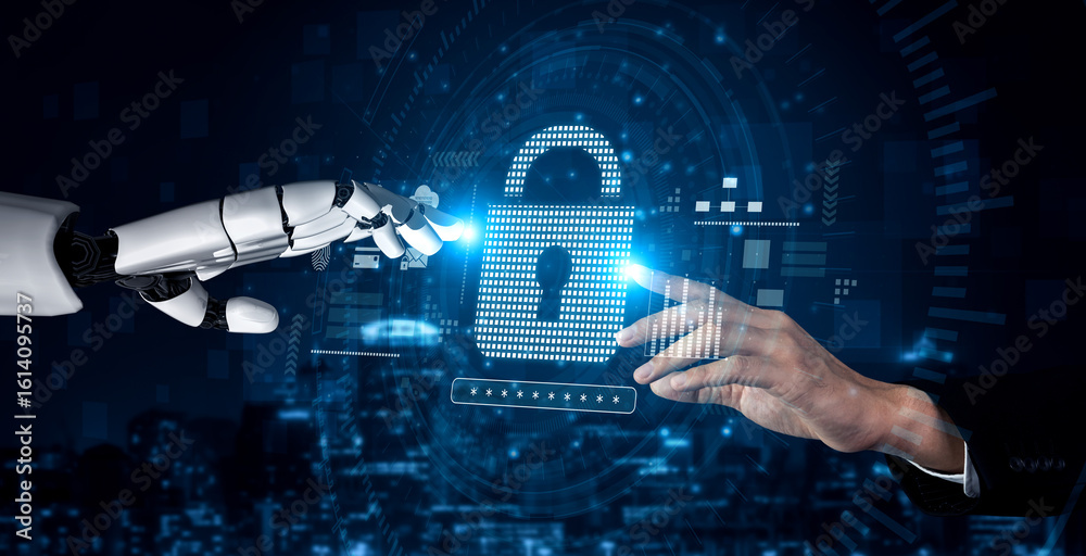 Poster ai-secured system demonstrating multi-layer encryption, identity protection, and password security w