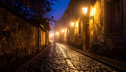 Fototapeta premium Misty alleyway at twilight