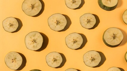Golden Hour Apple Slices: Minimalist Flatlay Pattern, Warm Tones, Vibrant Fruit, Healthy Food Photography