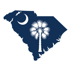South Carolina state outline with palmetto tree and crescent moon vector