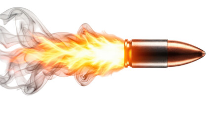 Flying bullet with flames isolated on transparent background