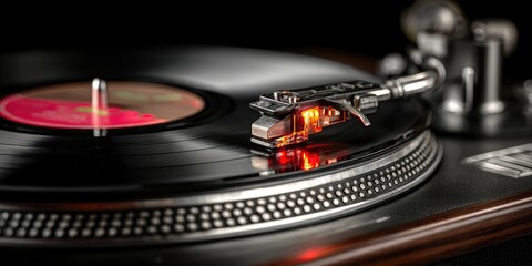Vintage Turntable Playing Vinyl Record