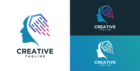Human head, mind and technology logo design