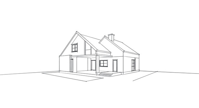Minimalist linear drawing of modern house architecture design