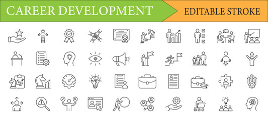 Career Development and Professional Growth Line Icon Set