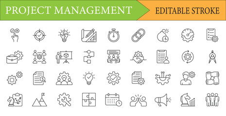 Project Management and Business Strategy Line Icon Set