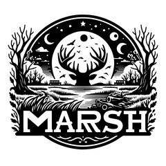 Majestic Deer Antlers Under Moonlit Night Sky.