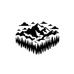 Majestic Mountain Range with Pine Forest Silhouette.