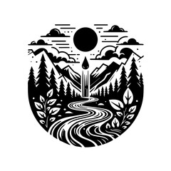 Fototapeta premium Majestic Mountain River and Waterfall Landscape.