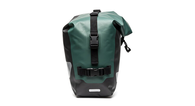 A durable, waterproof dark green bicycle pannier bag designed for cycle touring, bikepacking, and daily commuting