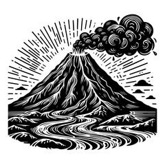 Majestic Volcano Erupting with Smoke and Lava Flow.