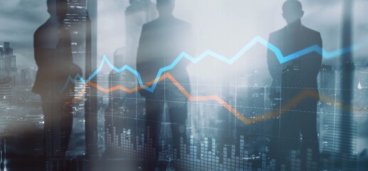 Universal Financial stock trading graph chart diagram business finance concept double exposure...
