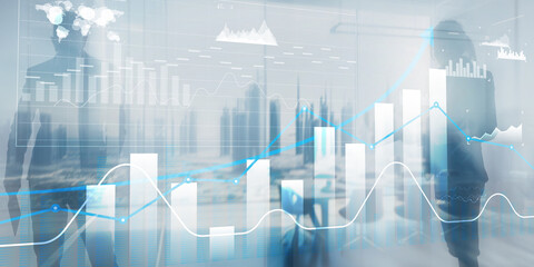Business intelligence. Diagram, Graph, Stock Trading, Investment dashboard arrows