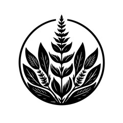 Stylized Black and White Plant Emblem 1.