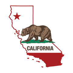 California state outline with bear and star emblem grizzly bear