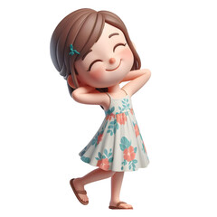 A girl with hands behind back ,daydreaming ,transparent background