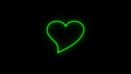 Neon heart glowing icon. pink glowing heart on black background.