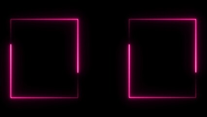 Neon frame, geometric square shape frame glowing icon. neon abstract geometric frame on black background.