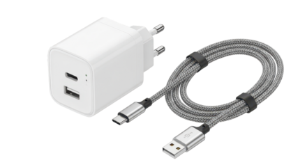 USB wall charger with braided charging cable
