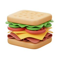 A colorful and appetizing 3d rendered sandwich featuring fresh ingredients on a black background.