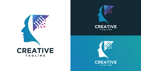 Human head, mind and technology logo design