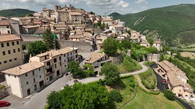 Charming Stone Buildings in Ancient Walled Town Surrounded by Nature