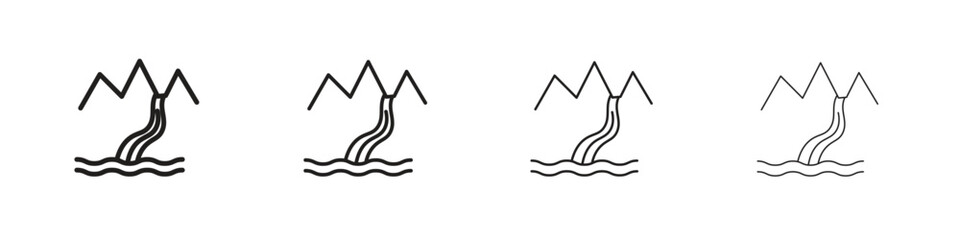 Waterfall icon set, Illustration, Black