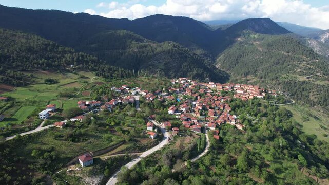Gelemic Village in Keles District. Bursa, Turkey. Beautiful landscape with drone shot.  