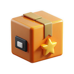 Obraz premium Orange gift box with gold ribbon and star decoration isolated on transparent background