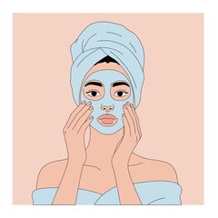 Young woman applying facial mask while relaxing at home  