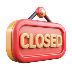 3d rendered red closed sign with yellow border isolated on transparent background