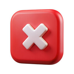 Obraz premium Red square button with white cross symbol isolated on transparent background