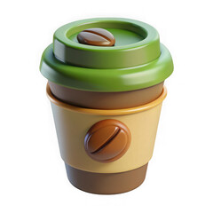 Stylized 3d coffee cup with coffee bean icon isolated on transparent background