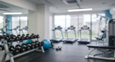Blurred Gym Interior Focus on Fitness Equipment and Wellness Atmosphere