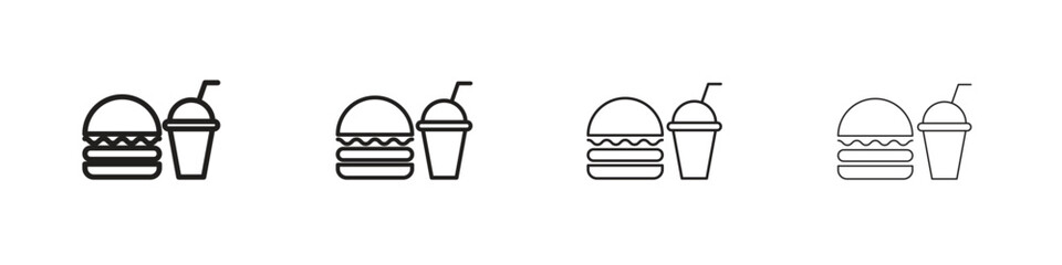 Fast food icon set, Illustration, Black