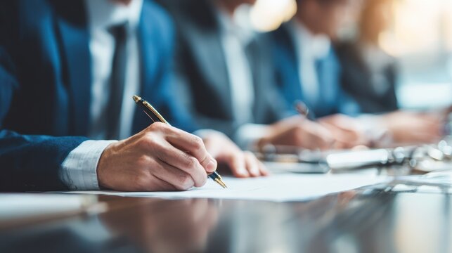 Corporate procurement expert collaborating with finance and legal teams during contract review session aiming for effective vendor management and risk mitigation.