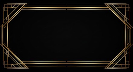 Elegant Art Deco golden frame with geometric lines on a black background for a classic design.