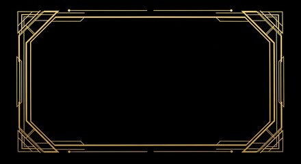 Elegant Art Deco geometric frame in gold, a vintage border design on a black background