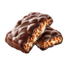 3d two Crunchy chocolate pillows filled with milky on transparent background