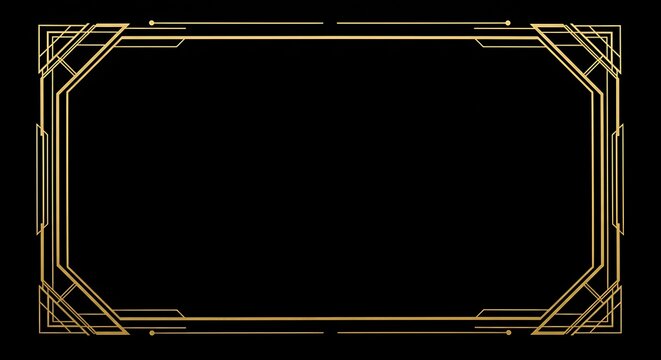Elegant Art Deco geometric frame in gold, a vintage border design on a black background