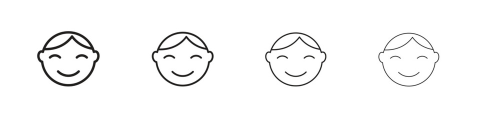Child face icon set, Illustration, Black