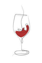 One continuous line of hand-drawn glasses of wine cheering isolated on a white background.